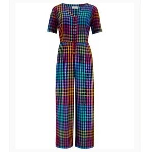 Sugarhill Brighton Kendall Jumpsuit cropped multicolored  gingham pockets B6